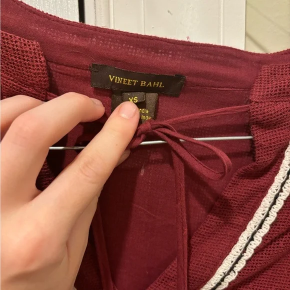 Anthropologie Boho Burgundy Blouse with Tassel Details - Picture 8 of 9